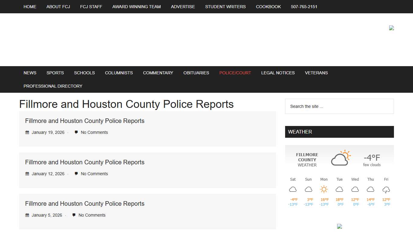 Fillmore and Houston County Police Reports